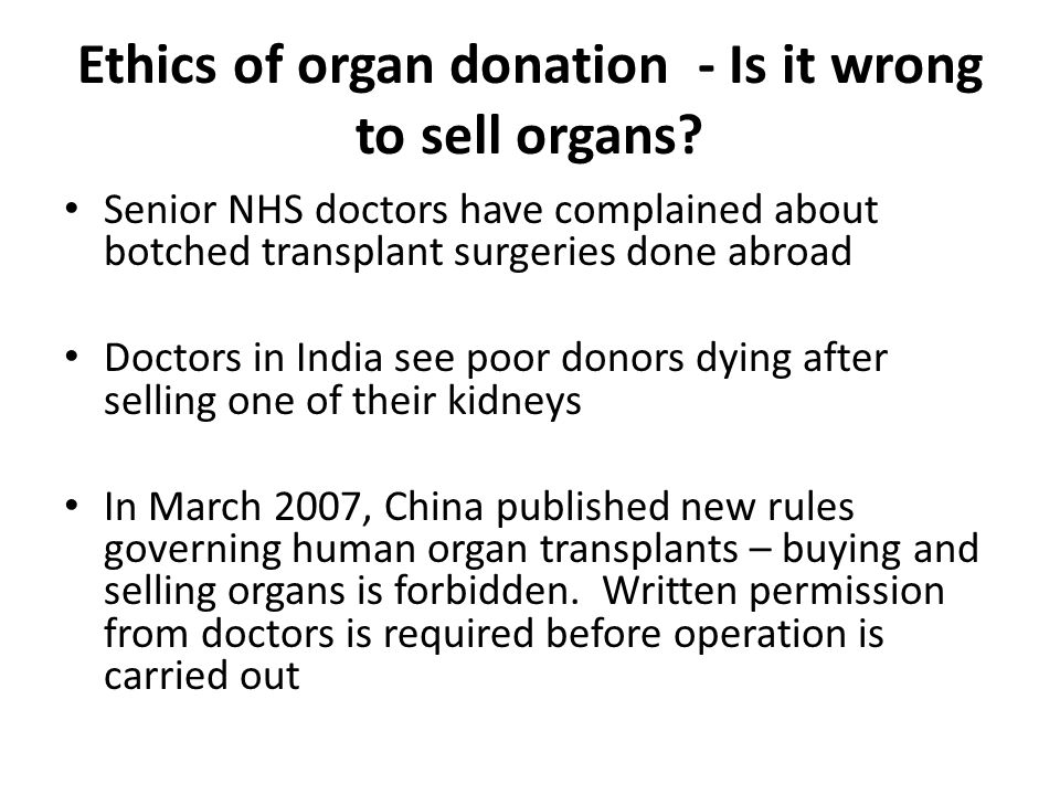 Selling human organs